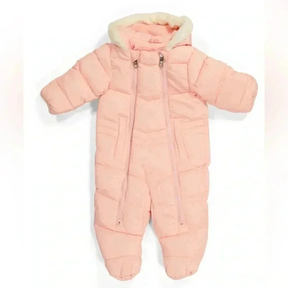 Steve Madden Infant Girls Pink Fleece Lined Hooded Snow Suit Size 6/9 Months - Picture 2 of 7